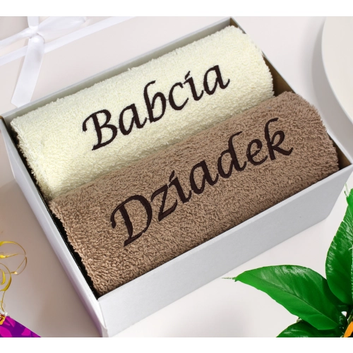LUKSUSOWY PREZENT DLA BABCI I DZIADKA ZESTAW RĘCZNIKÓW Z HAFTEM KOMPLET