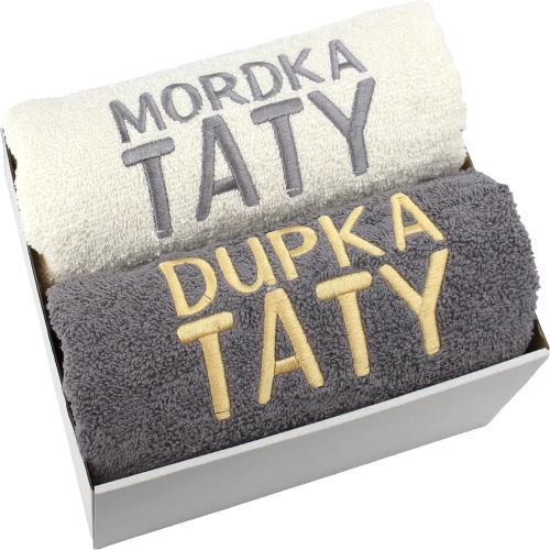 PREZENT DLA TATY NA DZIEŃ OJCA KOMPLET RĘCZNIKÓW Z HAFTEM MORDKA DUPKA