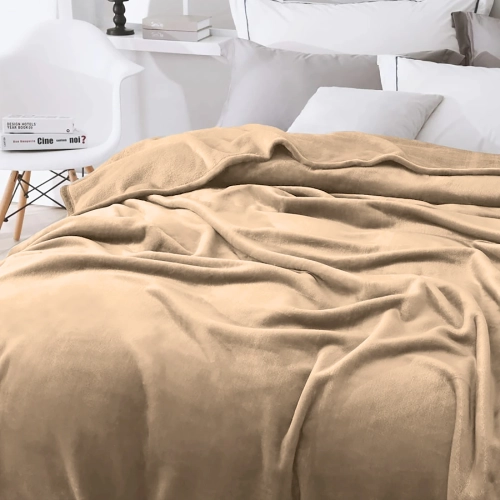 BEŻOWY KOC 160x200 MIKROFIBRA NARZUTA NA ŁÓŻKO PLED POLAR MIĘKKI PLUSZ