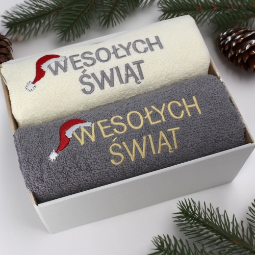 ŚWIĄTECZNY KOMPLET GRUBYCH RĘCZNIKÓW Z HAFTEM NA PREZENT MIKOŁAJ ŚWIĘTA
