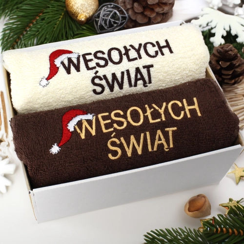 ŚWIĄTECZNY KOMPLET GRUBYCH RĘCZNIKÓW Z HAFTEM NA PREZENT MIKOŁAJ ŚWIĘTA
