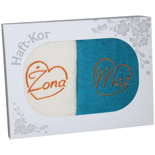 PREZENT ŚLUBNY ZESTAW DWÓCH RĘCZNIKÓW ŻONA MĄŻ