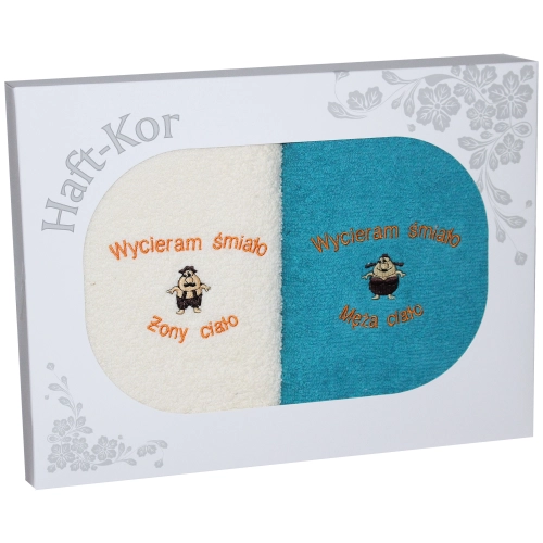 PREZENT ŚLUBNY ZESTAW DWÓCH RĘCZNIKÓW ŻONA MĄŻ