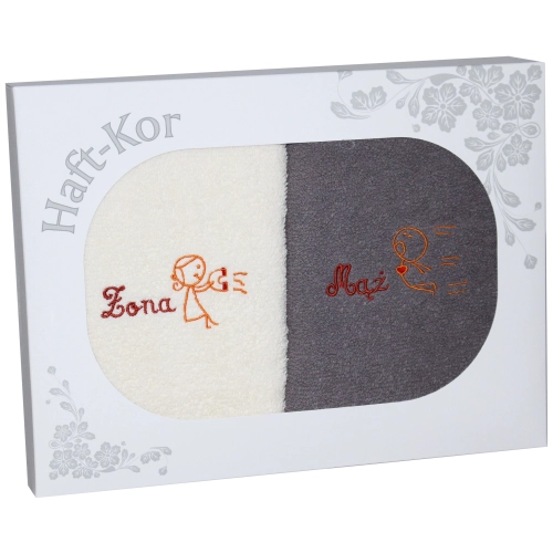 PREZENT ŚLUBNY ZESTAW DWÓCH RĘCZNIKÓW ŻONA MĄŻ