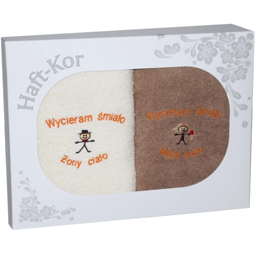 PREZENT ŚLUBNY ZESTAW DWÓCH RĘCZNIKÓW ŻONA MĄŻ