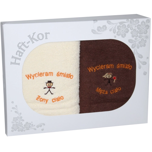 PREZENT ŚLUBNY ZESTAW DWÓCH RĘCZNIKÓW ŻONA MĄŻ