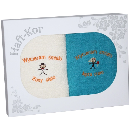 PREZENT ŚLUBNY ZESTAW DWÓCH RĘCZNIKÓW ŻONA MĄŻ