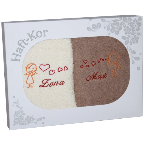 PREZENT ŚLUBNY ZESTAW DWÓCH RĘCZNIKÓW ŻONA MĄŻ