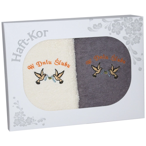 PREZENT ŚLUBNY ZESTAW DWÓCH RĘCZNIKÓW ŻONA MĄŻ