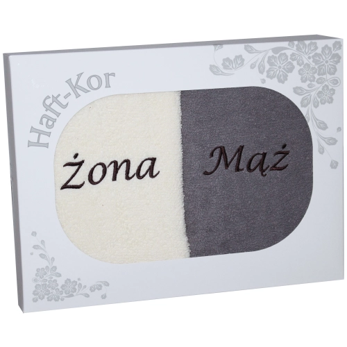 PREZENT ŚLUBNY ZESTAW DWÓCH RĘCZNIKÓW ŻONA MĄŻ