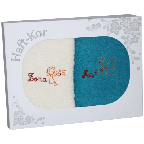 PREZENT ŚLUBNY ZESTAW DWÓCH RĘCZNIKÓW ŻONA MĄŻ