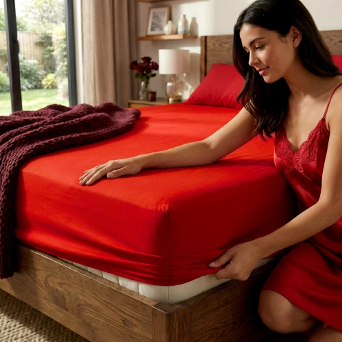 Czerwone prześcieradło nieprzemakalne Jersey ochraniacz na materac