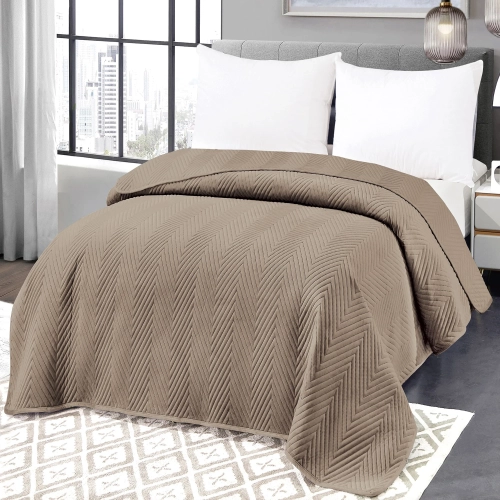 NARZUTA WELUROWA 200X220 NA KANAPĘ PREMIUM VELVET PIKOWANA KAPA BEŻ