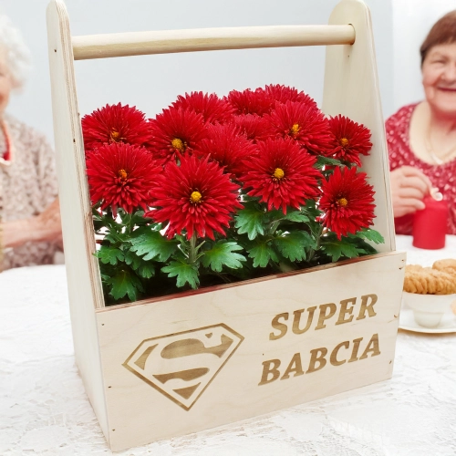 NOSIDŁO DONICZKA SKRZYNKA KWIATY PREZENT DLA BABCI