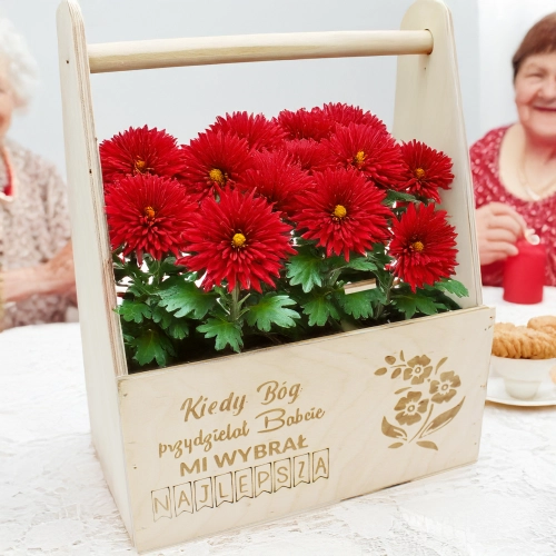 NOSIDŁO DONICZKA SKRZYNKA KWIATY PREZENT DLA BABCI