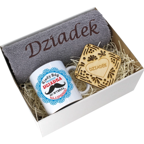 PREZENT DZIEŃ DZIADKA RĘCZNIK KUBEK SUPER DZIADEK