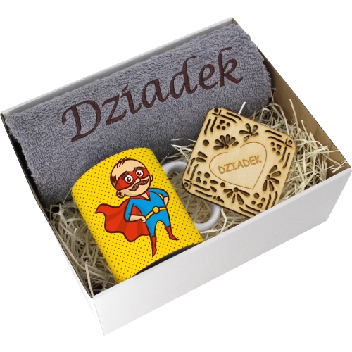 PREZENT DZIEŃ DZIADKA RĘCZNIK KUBEK SUPER DZIADEK