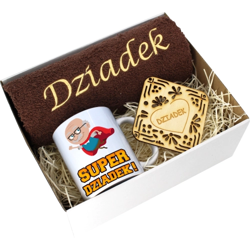 PREZENT DZIEŃ DZIADKA RĘCZNIK KUBEK SUPER DZIADEK