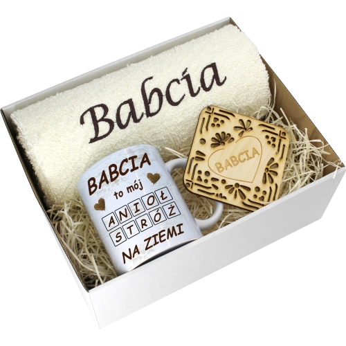 PREZENT DZIEŃ BABCI RĘCZNIK KUBEK SUPER BABCIA
