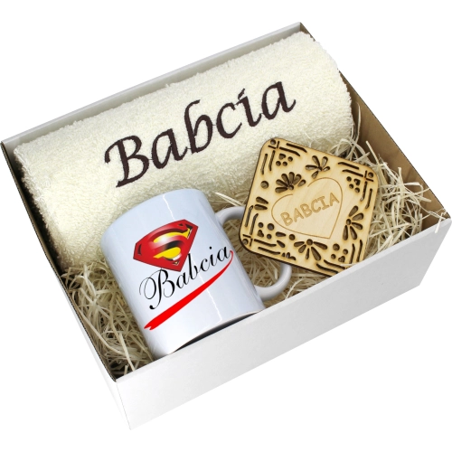 PREZENT DZIEŃ BABCI RĘCZNIK KUBEK SUPER BABCIA