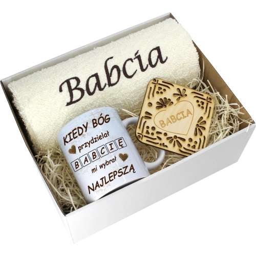 PREZENT DZIEŃ BABCI RĘCZNIK KUBEK SUPER BABCIA