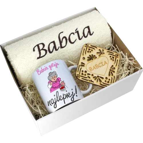 PREZENT DZIEŃ BABCI RĘCZNIK KUBEK SUPER BABCIA