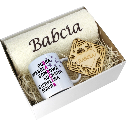 PREZENT DZIEŃ BABCI RĘCZNIK KUBEK SUPER BABCIA
