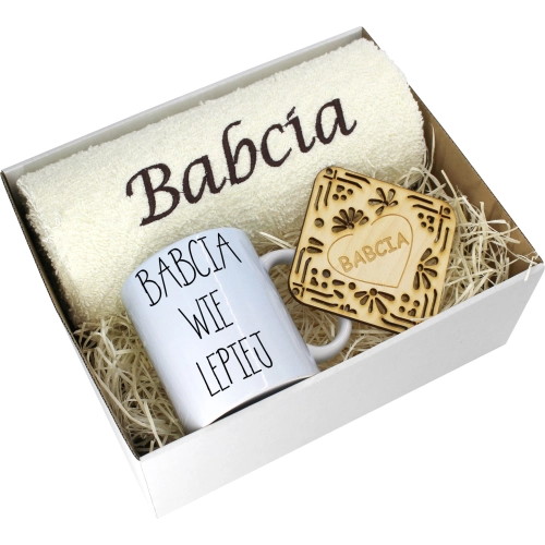 PREZENT DZIEŃ BABCI RĘCZNIK KUBEK SUPER BABCIA
