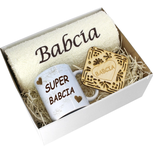 PREZENT DZIEŃ BABCI RĘCZNIK KUBEK SUPER BABCIA