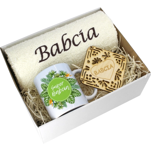 PREZENT DZIEŃ BABCI RĘCZNIK KUBEK SUPER BABCIA