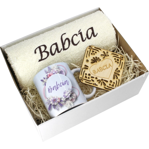 PREZENT DZIEŃ BABCI RĘCZNIK KUBEK SUPER BABCIA