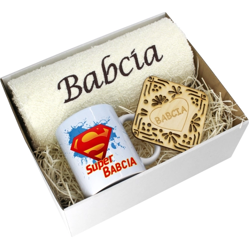 PREZENT DZIEŃ BABCI RĘCZNIK KUBEK SUPER BABCIA