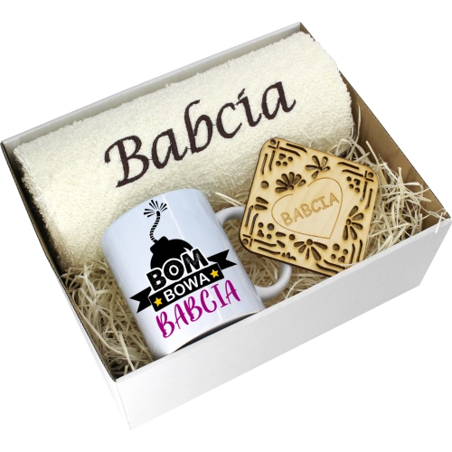 PREZENT DZIEŃ BABCI RĘCZNIK KUBEK SUPER BABCIA