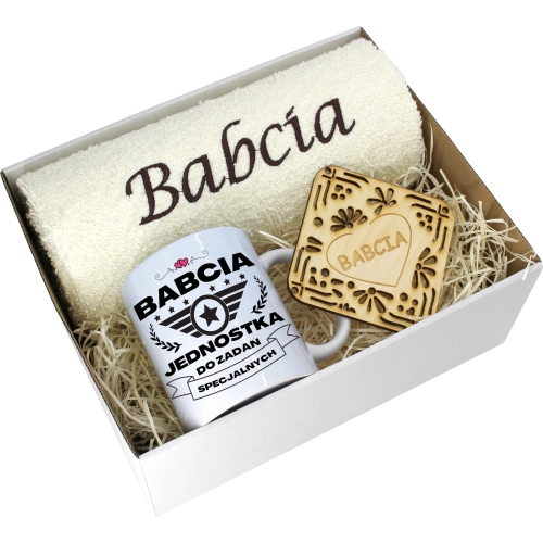 PREZENT DZIEŃ BABCI RĘCZNIK KUBEK SUPER BABCIA