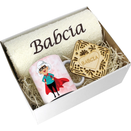 PREZENT DZIEŃ BABCI RĘCZNIK KUBEK SUPER BABCIA