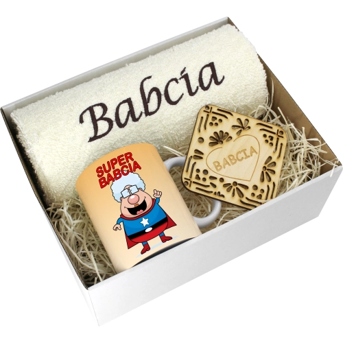 PREZENT DZIEŃ BABCI RĘCZNIK KUBEK SUPER BABCIA