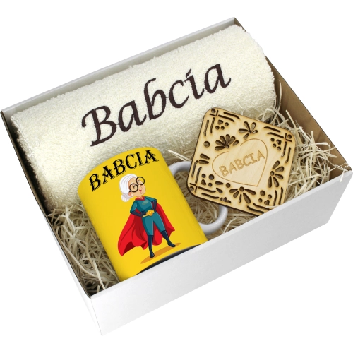 PREZENT DZIEŃ BABCI RĘCZNIK KUBEK SUPER BABCIA