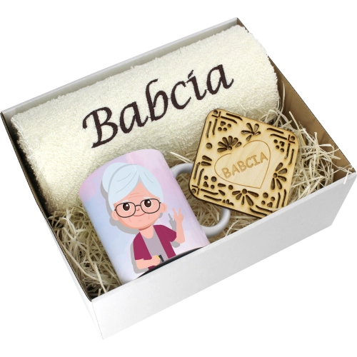 PREZENT DZIEŃ BABCI RĘCZNIK KUBEK SUPER BABCIA