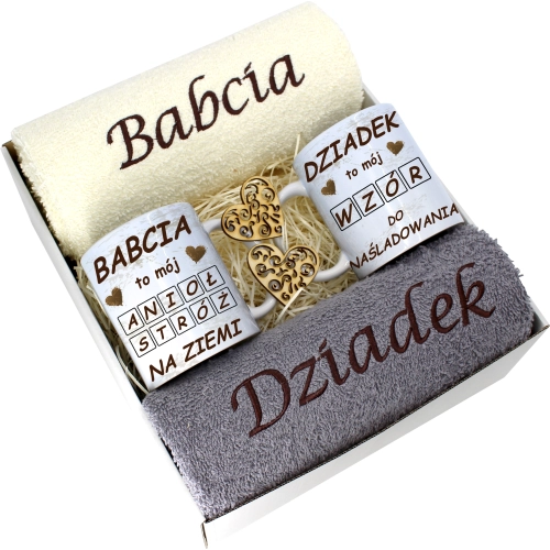 PREZENT DZIEŃ BABCI I DZIADKA RĘCZNIKI KUBKI HAFT