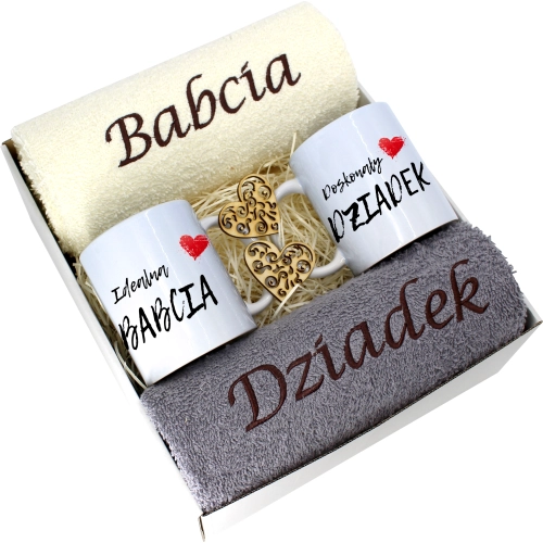 PREZENT DZIEŃ BABCI I DZIADKA RĘCZNIKI KUBKI HAFT