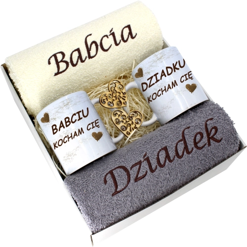 PREZENT DZIEŃ BABCI I DZIADKA RĘCZNIKI KUBKI HAFT