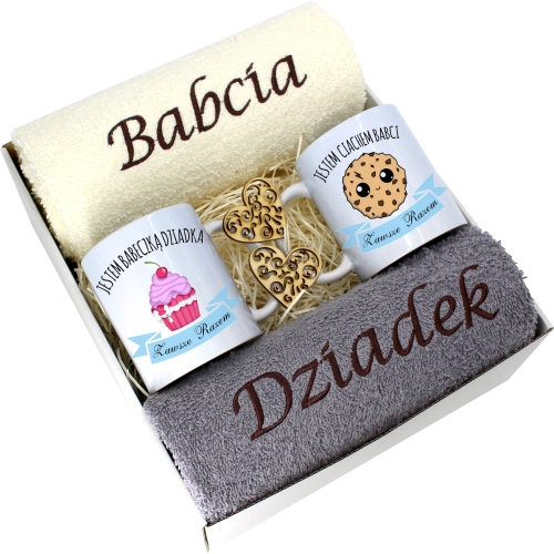 PREZENT DZIEŃ BABCI I DZIADKA RĘCZNIKI KUBKI HAFT
