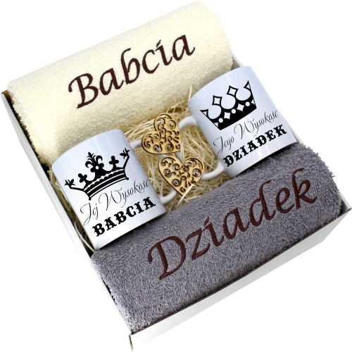 PREZENT DZIEŃ BABCI I DZIADKA RĘCZNIKI KUBKI HAFT