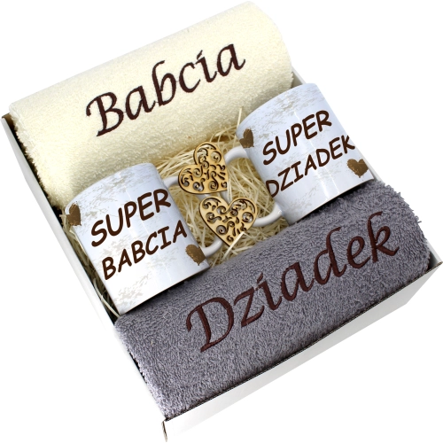PREZENT DZIEŃ BABCI I DZIADKA RĘCZNIKI KUBKI HAFT