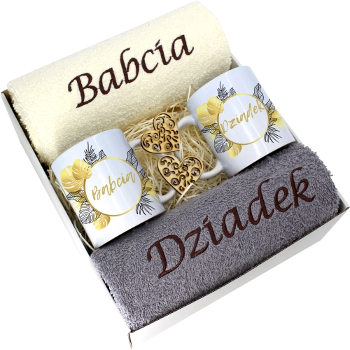 PREZENT DZIEŃ BABCI I DZIADKA RĘCZNIKI KUBKI HAFT