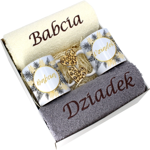 PREZENT DZIEŃ BABCI I DZIADKA RĘCZNIKI KUBKI HAFT