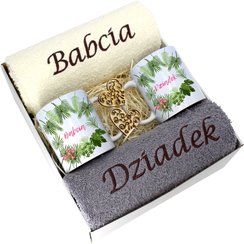 PREZENT DZIEŃ BABCI I DZIADKA RĘCZNIKI KUBKI HAFT