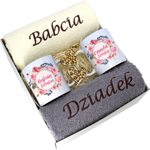PREZENT DZIEŃ BABCI I DZIADKA RĘCZNIKI KUBKI HAFT