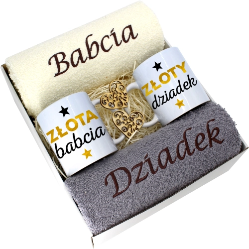 PREZENT DZIEŃ BABCI I DZIADKA RĘCZNIKI KUBKI HAFT