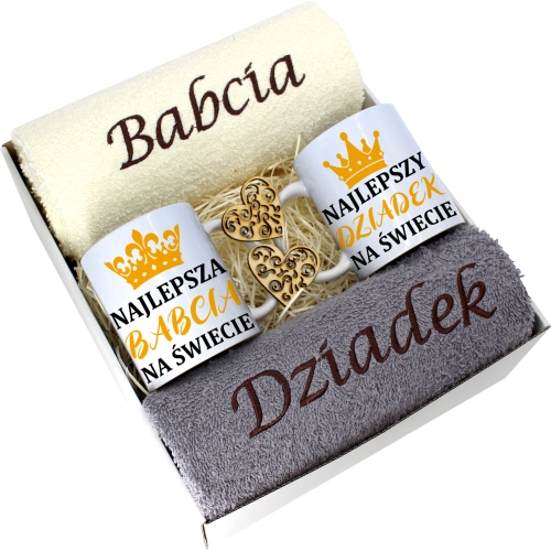 PREZENT DZIEŃ BABCI I DZIADKA RĘCZNIKI KUBKI HAFT